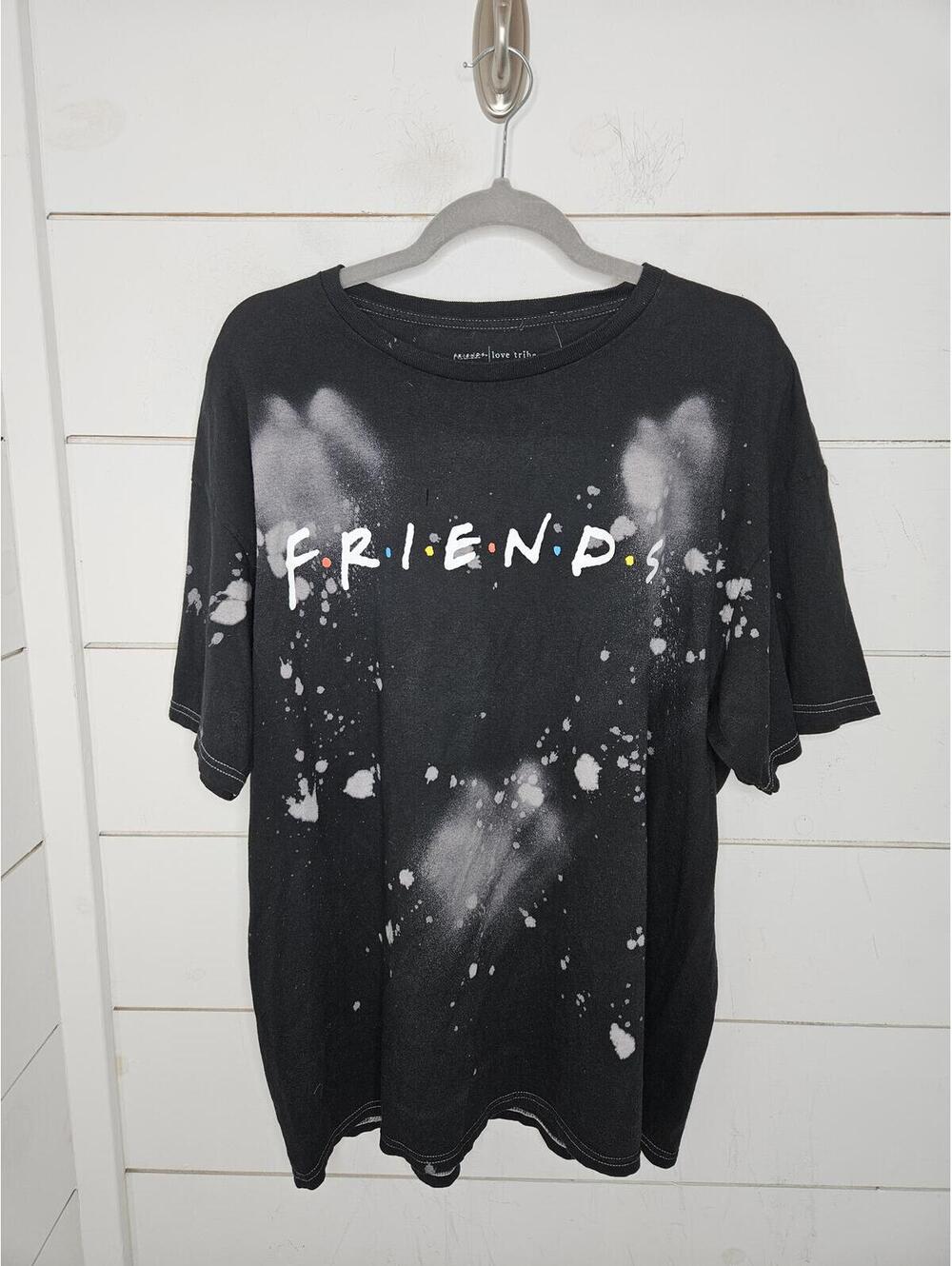 NWT Friends Love Tribe large black & white tie dyed with logo cotton tee shirt
